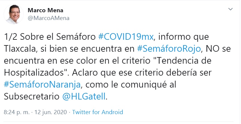 EN “TENDENCIA DE HOSPITALIZADOS”, TLAXCALA ESTÁEN SEMÁFORO NARANJA, ACLARA MARCO&nbsp;MENA