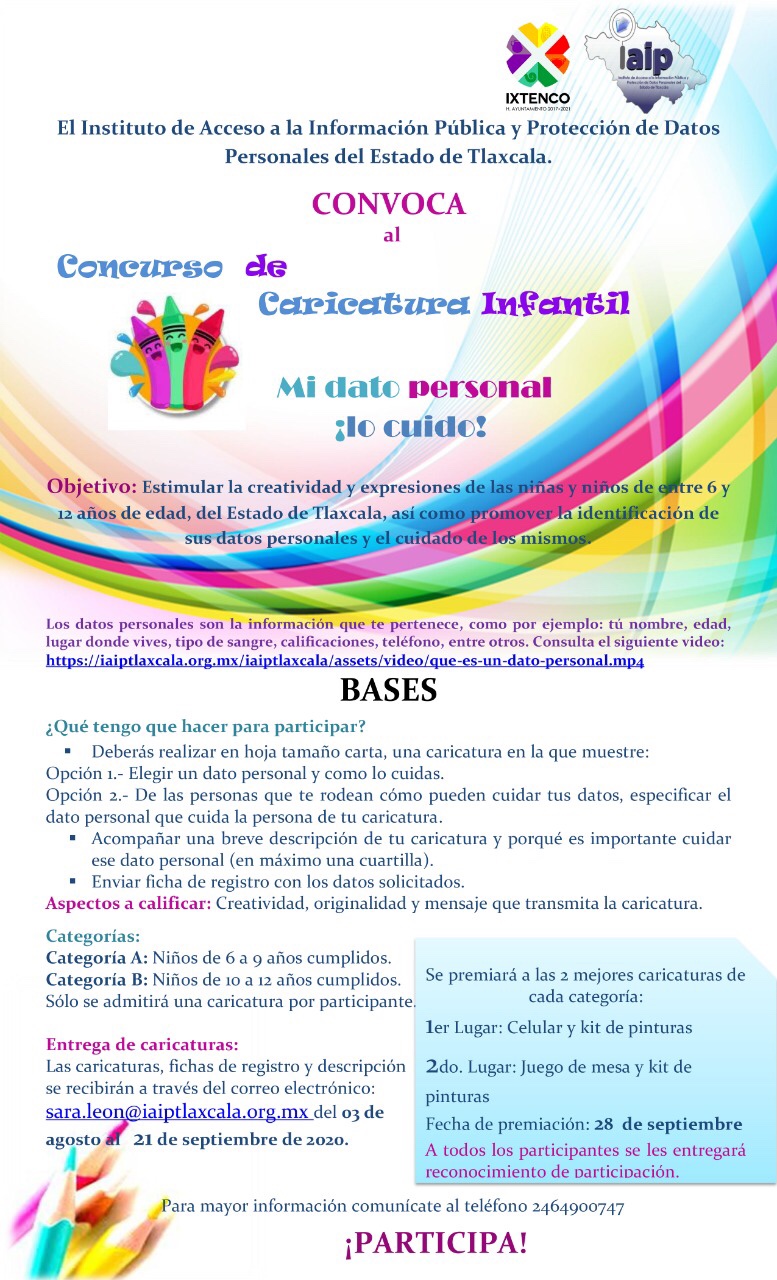 Convoca IAIP e Ixtenco a concurso de caricatura “Mi dato personal lo&nbsp;cuido”