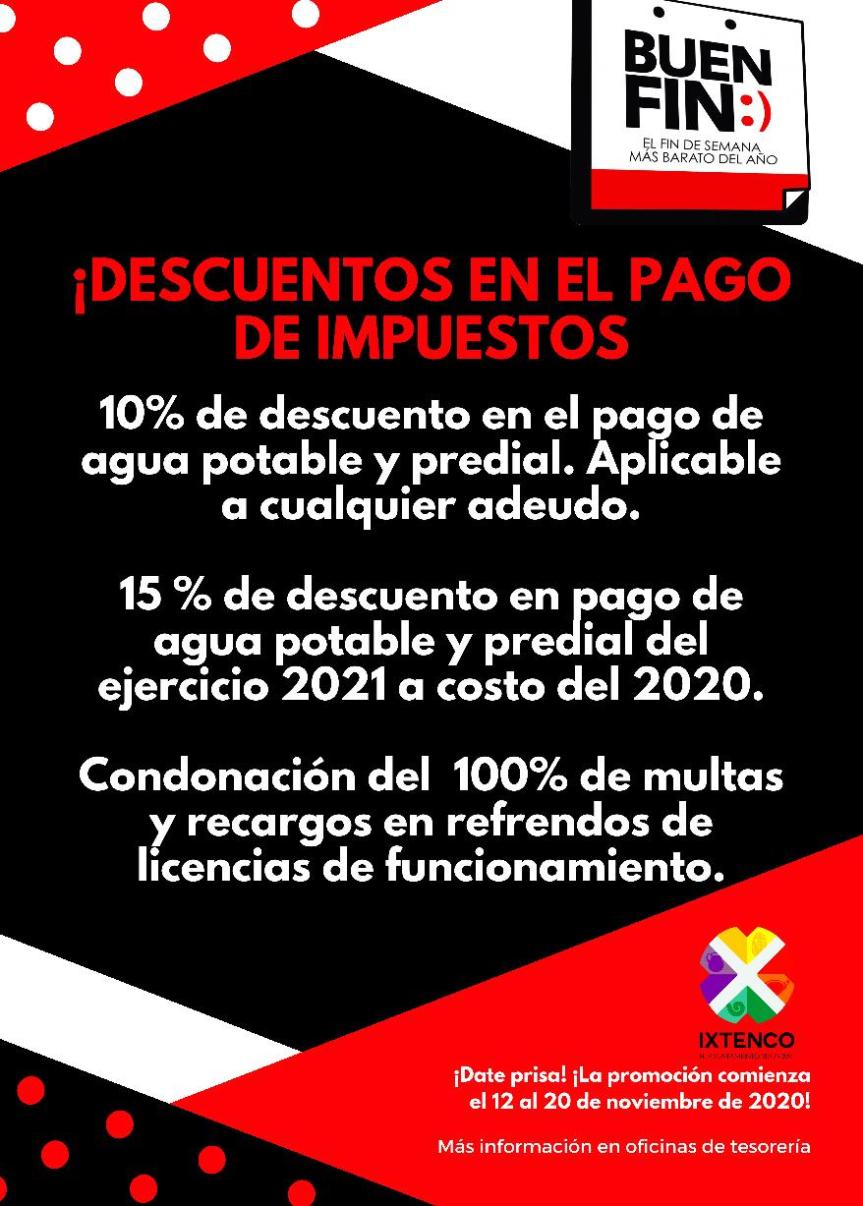 En pagos de agua potable y predial,  habrá descuentos por el “Buen Fin” en&nbsp;Ixtenco