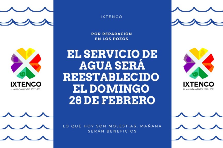 Servicio de agua potable en Ixtenco se restablecerá el próximo&nbsp;domingo
