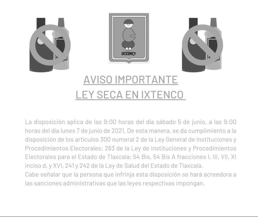 Este fin de semana en Ixtenco, ley seca por comicios&nbsp;electorales