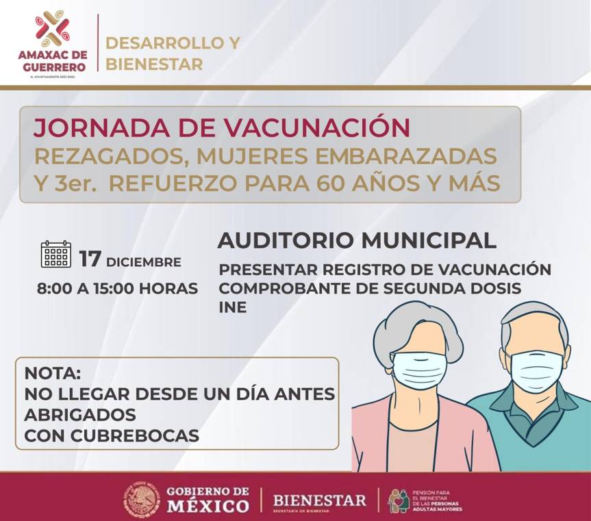 VACUNA DE REFUERZO EN AMAXAC, ESTE VIERNES 17 DE&nbsp;DICIEMBRE