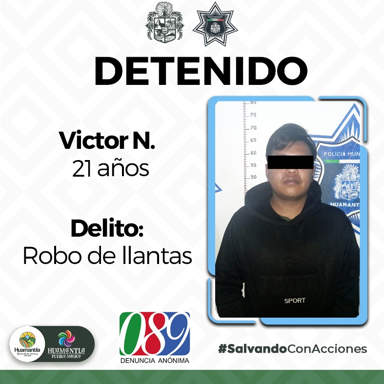 <strong>DETIENE SEGURIDAD PÚBLICA MUNICIPAL A BANDA DE ROBA LLANTAS EN HUAMANTLA</strong>
