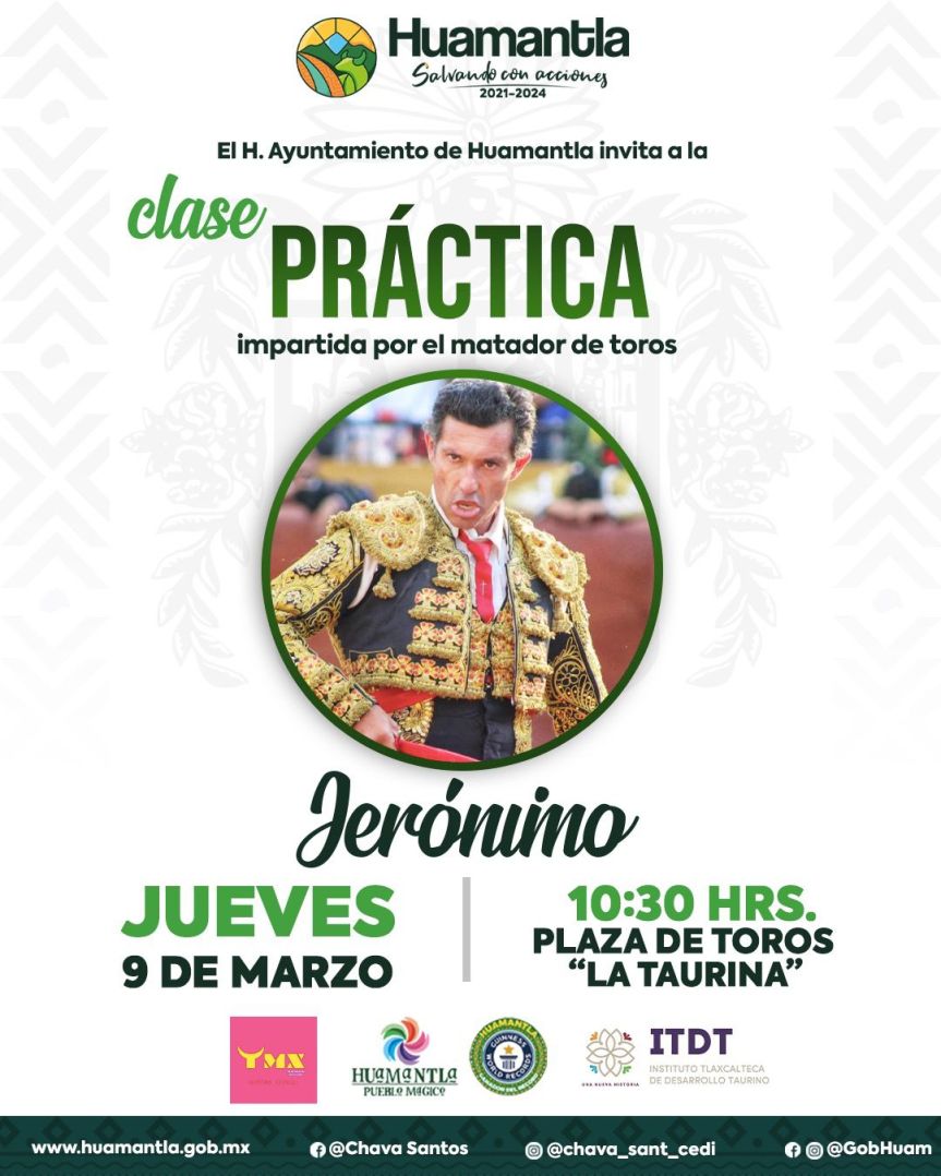 BRINDARÁ EL MATADOR DE TOROS “JERÓNIMO” UNA CLASE PRÁCTICA EN&nbsp;HUAMANTLA