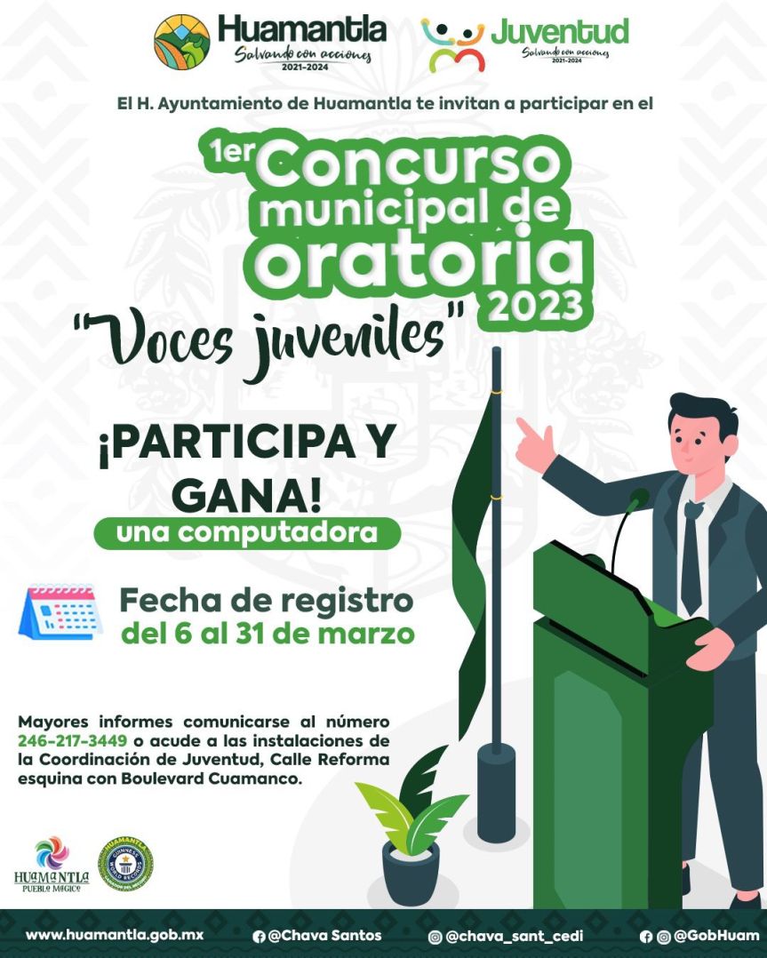 CONVOCA AYUNTAMIENTO DE HUAMANTLA A LOS JÓVENES A PARTICIPAR EN CONCURSO DE ORATORIA ¨VOCES JUVENILES&nbsp;2023¨