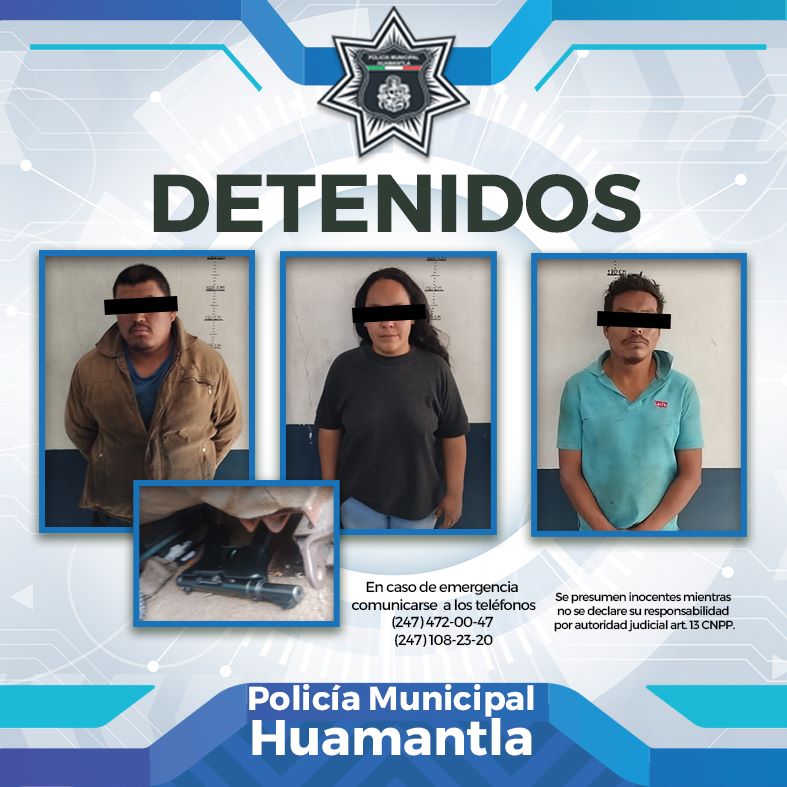 ARRESTA POLICÍA DE HUAMANTLA A TRES PERSONAS A QUIENES SE LES DETECTÓ UN ARMA DE&nbsp;FUEGO