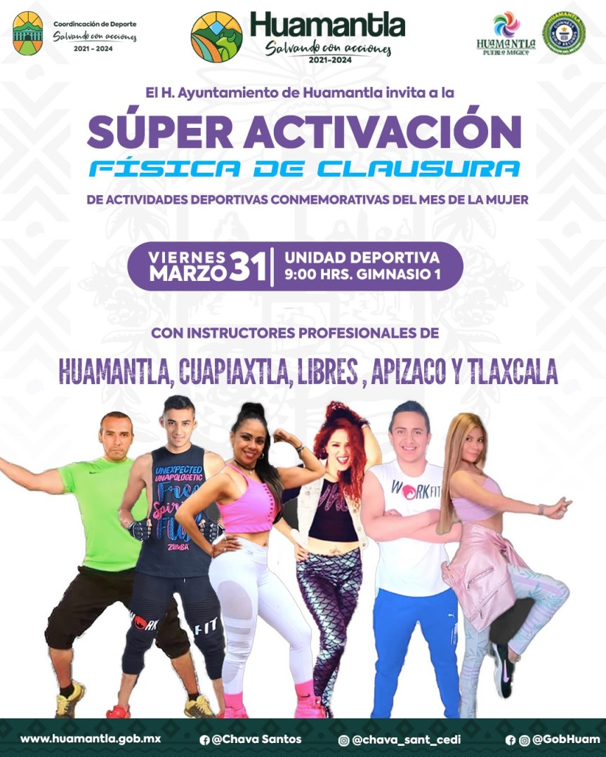 INVITA GOBIERNO DE HUAMANTLA A LA SÚPER ACTIVACIÓN FÍSICA PARA CERRAR EL MES DE LA&nbsp;MUJER
