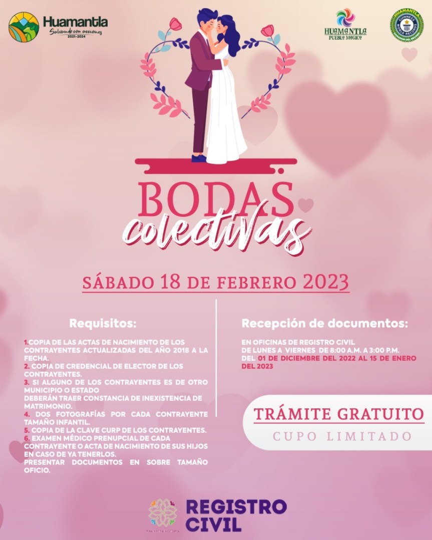 Últimos días para registrarse en la campaña gratuita de bodas civiles en&nbsp;Huamantla