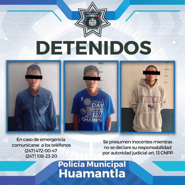 ASEGURAN POLICÍAS MUNICIPALES DE HUAMANTLA A TRES INDIVIDUOS POR POSESIÓN DE&nbsp;DROGAS