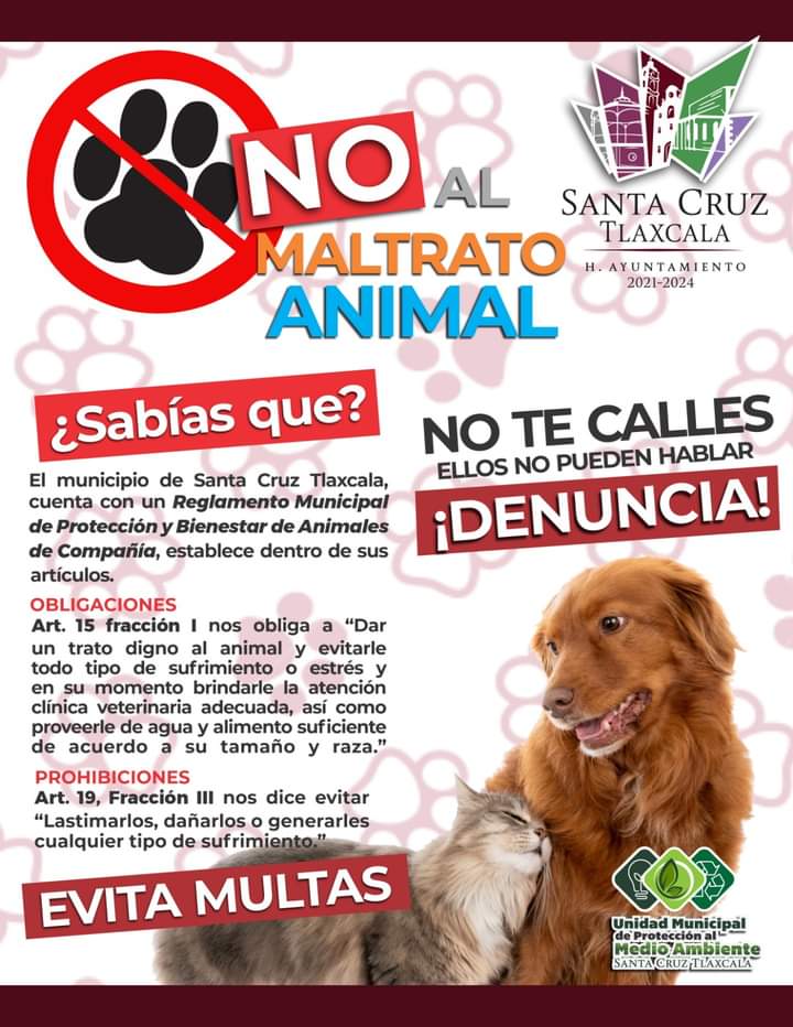 Ayuntamiento de Santa Cruz Tlaxcala; contra maltrato Animal, ¡Denuncia!, si conoces de algún&nbsp;caso