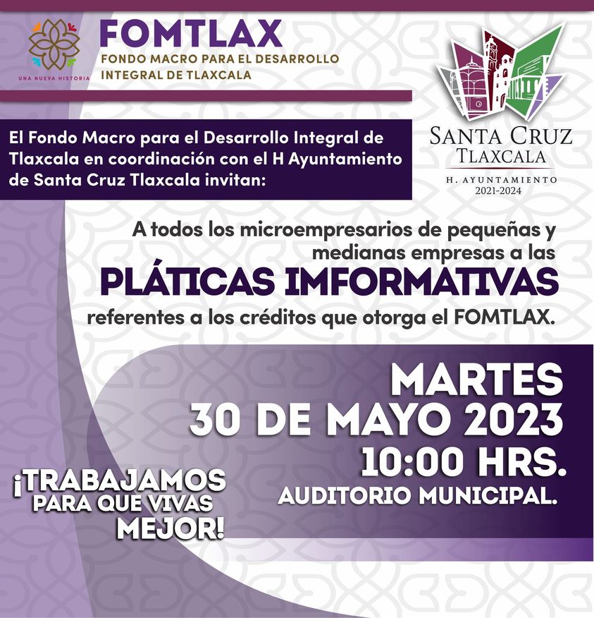 Ayuntamiento de Santa Cruz Tlaxcala invita a microempresarios a las pláticas informativas de&nbsp;FOMTLAX