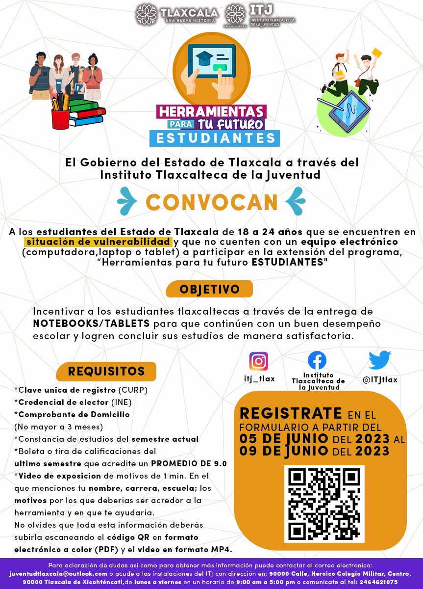 Convoca ITJ y el Ayuntamiento de Santa Cruz Tlaxcala a los jóvenes a participar en la convocatoria de un equipo&nbsp;electrónico