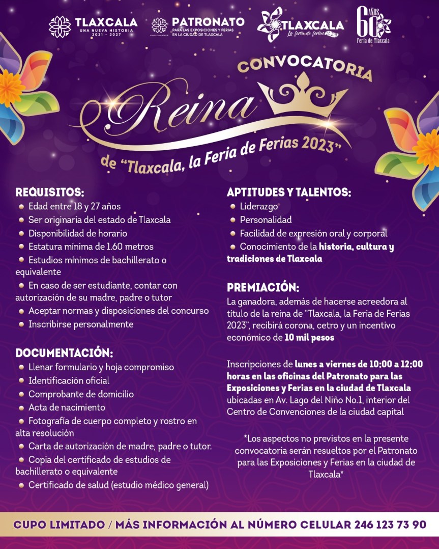 ABIERTA, CONVOCATORIA PARA ELEGIR A REINA DE “TLAXCALA, LA FERIA DE FERIAS&nbsp;2023”
