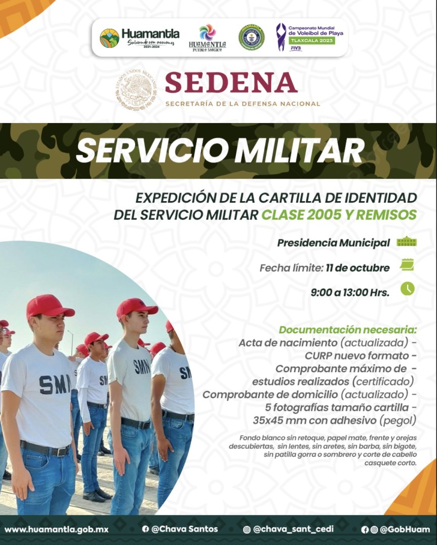 AYUNTAMIENTO DE HUAMANTLA CONVOCA A TODOS LOS JÓVENES A TRAMITAR SU CARTILLA DE SERVICIO MILITAR&nbsp;NACIONAL