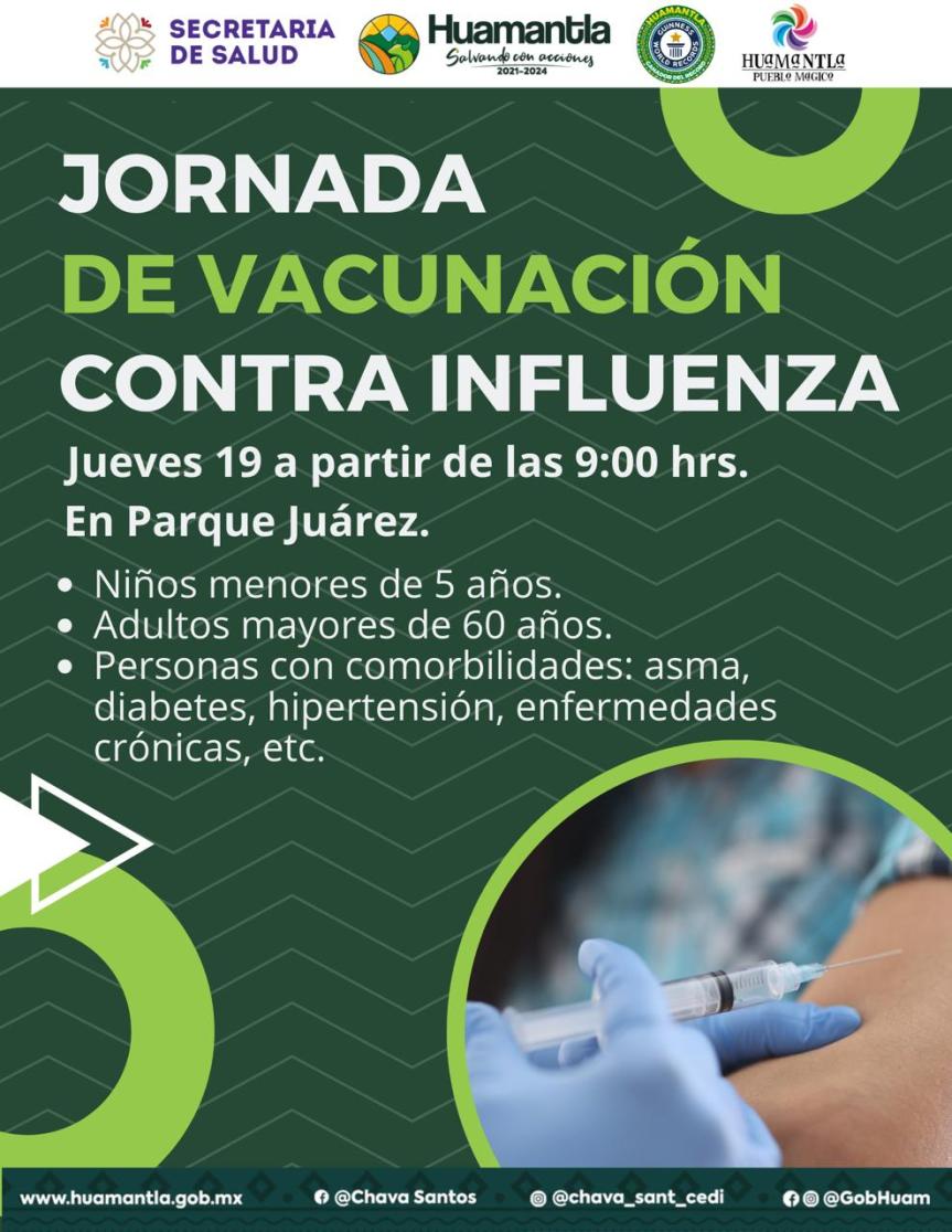 TENDRÁ HUAMANTLA JORNADA DE VACUNACIÓN CONTRA LA&nbsp;INFLUENZA