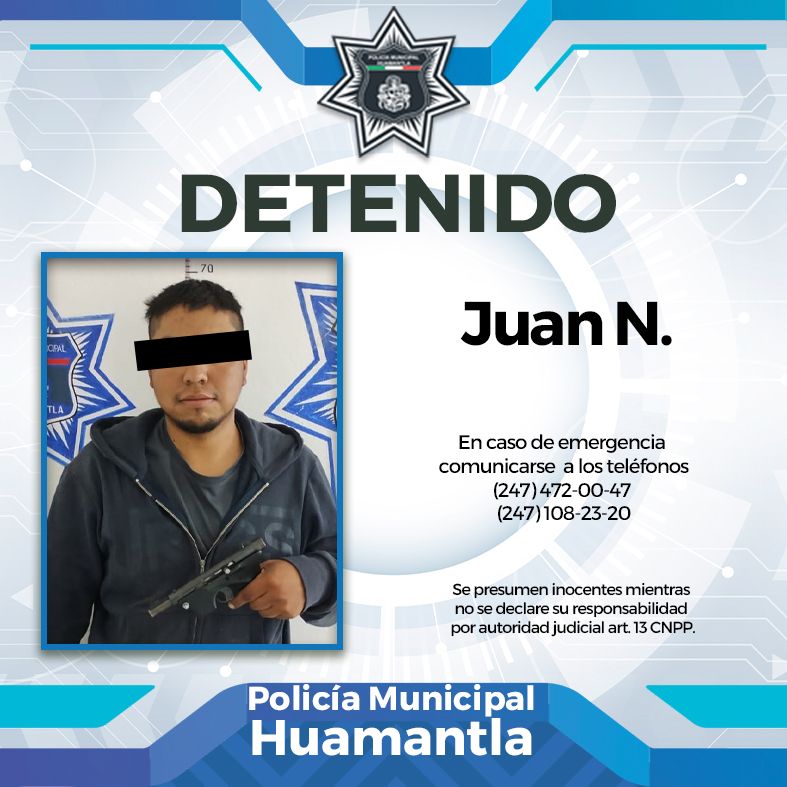 POLICÍA DE HUAMANTLA ASEGURA A SUJETO QUE PORTABA UN ARMA DE FUEGO SIN PERMISO 