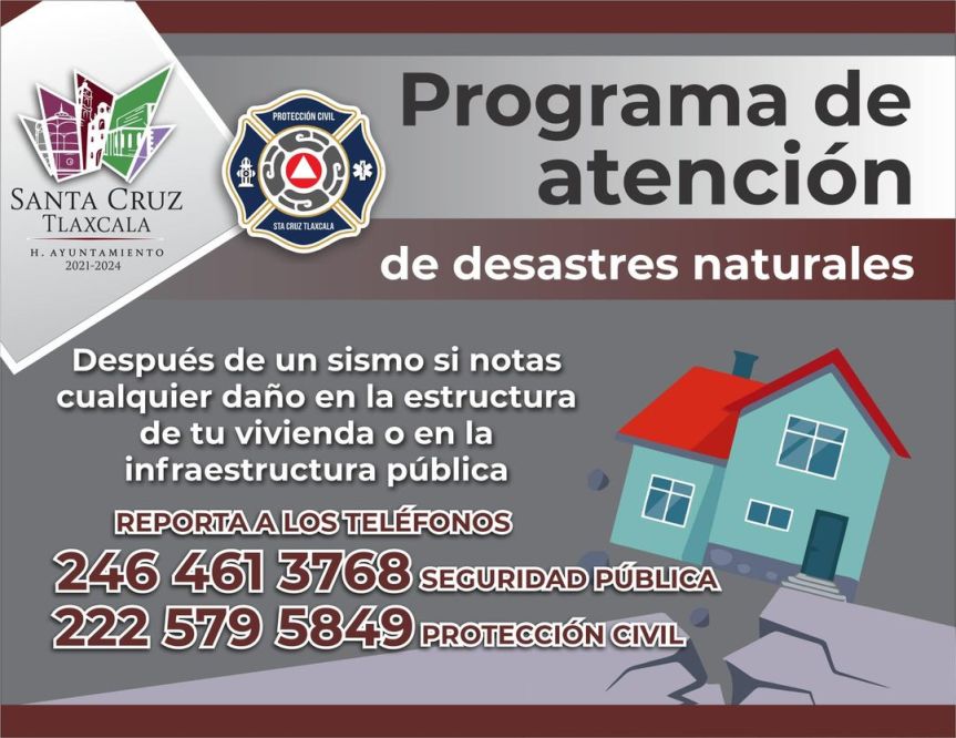 Activan programa «Atención a Desastres Naturales en Santa Cruz Tlaxcala, tras&nbsp;sismo