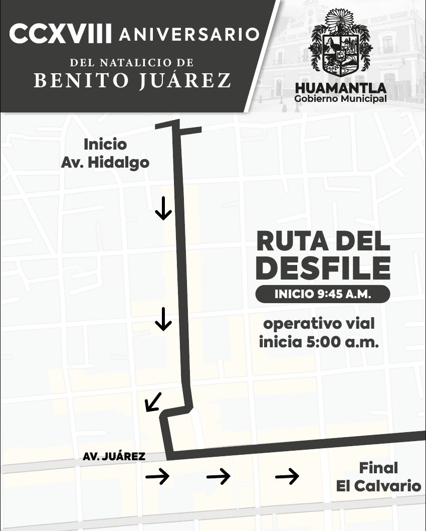 IMPLEMENTARÁ SEGURIDAD PÚBLICA DE HUAMANTLA OPERATIVO VIAL POR DESFILE CONMEMORATIVO DEL NATALICIO DE BENITO JUÁREZ 