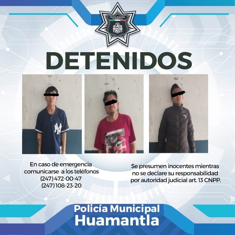 DETIENE POLICÍA DE HUAMANTLA A TRES SUJETOS POR INTENTO DE ROBO A CASA HABITACIÓN  