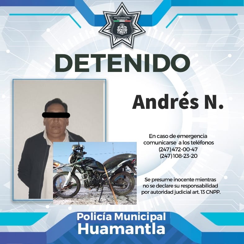 RECUPERA POLICÍA DE HUAMANTLA MOTOCICLETA CON REPORTE DE&nbsp;ROBO