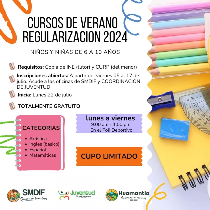INVITA AYUNTAMIENTO DE HUAMANTLA A CURSOS DE VERANO DE APOYO EDUCATIVO 