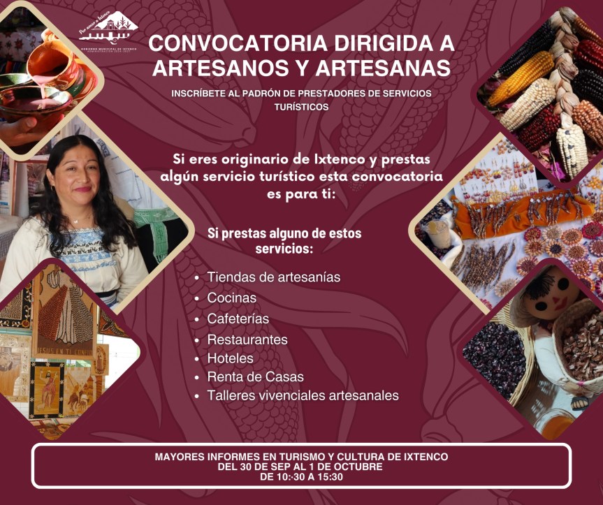 Convoca Gobierno Ixtenco a artesanos y artesanas a inscribirse alpadrón de servicios&nbsp;turísticos