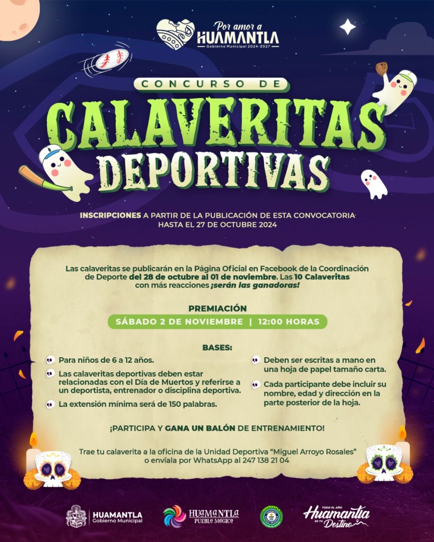 INVITA  AYUNTAMIENTO DE HUAMANTLA AL CONCURSO DE «CALAVERITAS&nbsp;DEPORTIVAS»