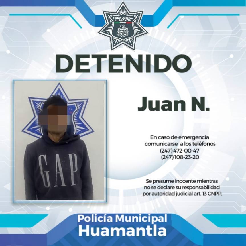 POLICÍA DE HUAMANTLA ARRESTA A HOMBRE QUE CONSUMÍA SUSTANCIAS NOCIVAS EN LA VÍA&nbsp;PÚBLICA
