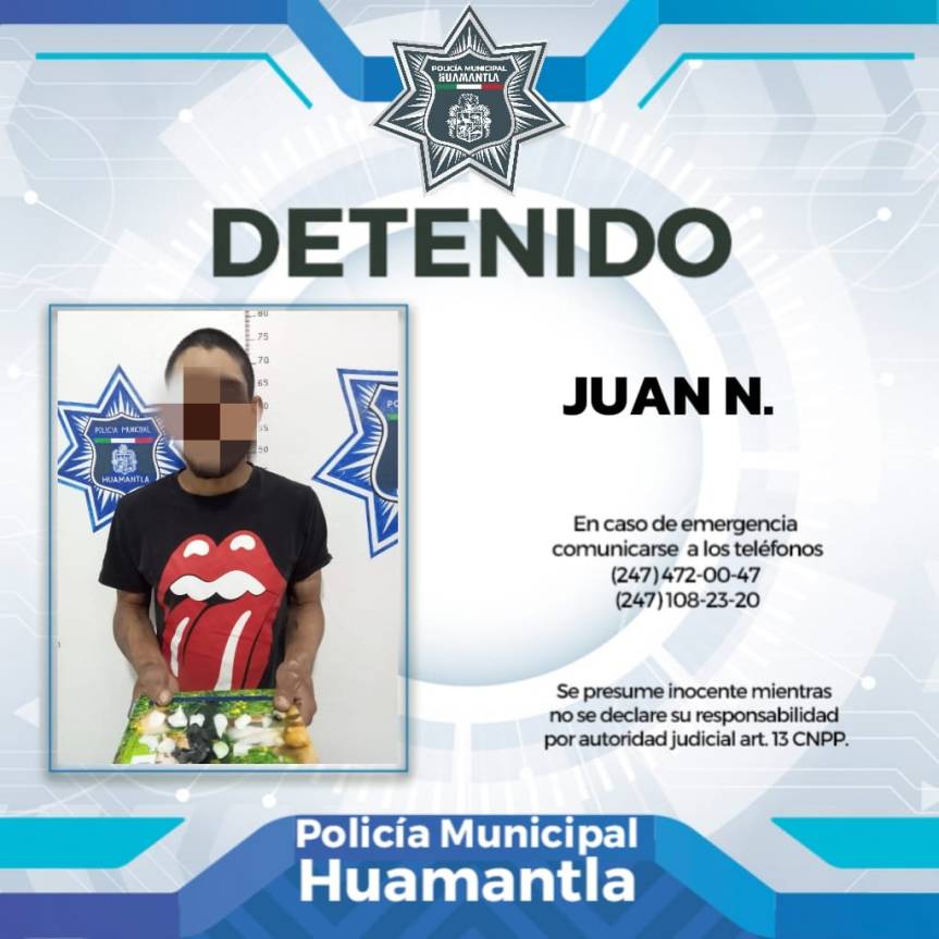 PRESUNTO DISTRIBUIDOR DE SUSTANCIAS PROHIBIDAS ES APREHENDIDO POR POLICÍAS DE&nbsp;HUAMANTLA