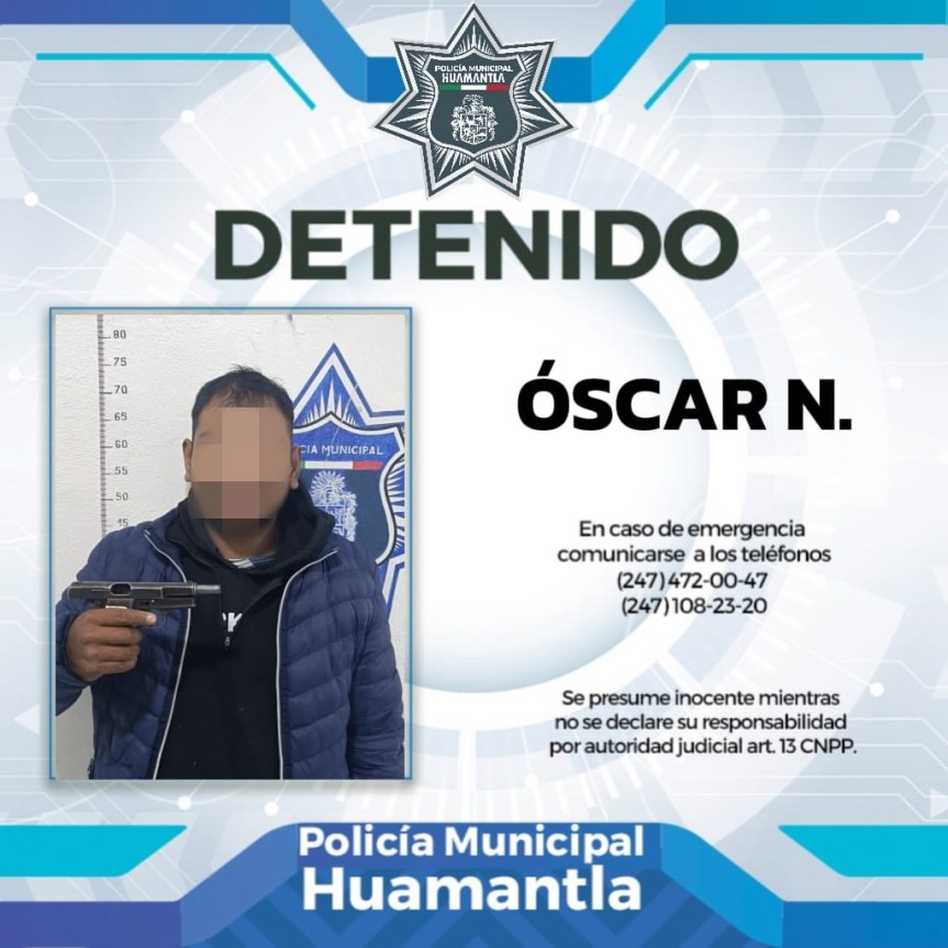 DETIENE POLICÍA DE HUAMANTLA A SUJETO ARMADO; LO PONE A DISPOSICIÓN DE LA&nbsp;FGR