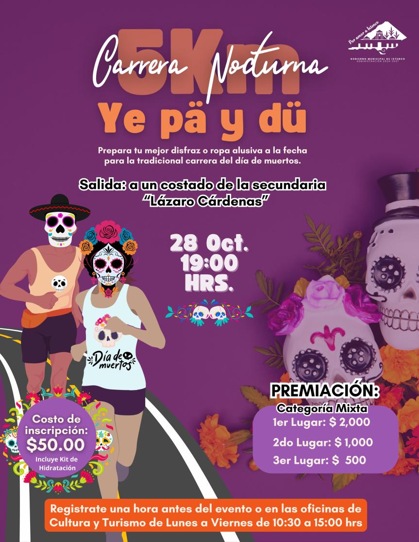 Convoca Ixtenco a carrera nocturna «Ye Pä y&nbsp;dü»
