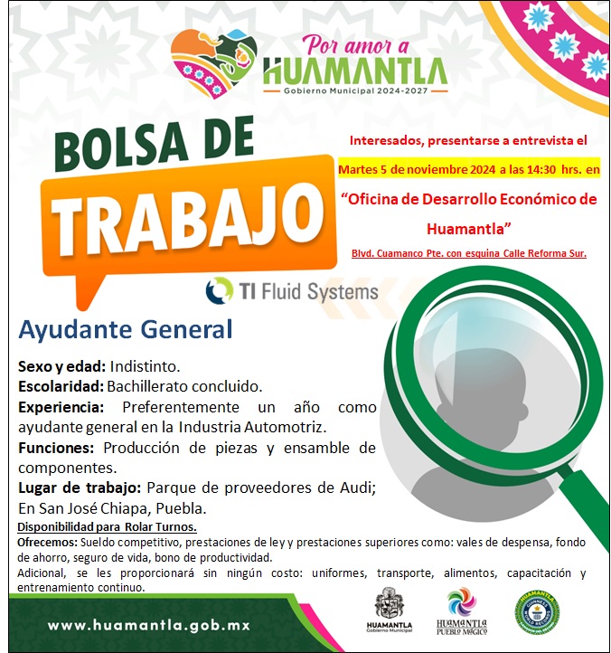 EMPRESA DEL SECTOR AUTOMOTRIZ DA OPORTUNIDADES DE EMPLEO EN&nbsp;HUAMANTLA
