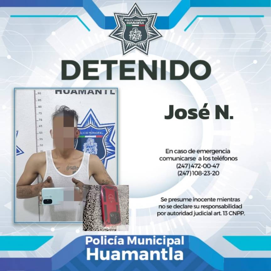 CAPTURA POLICÍA DE HUAMANTLA A SUJETO QUE DESPOJÓ DE SU CELULAR A UNA&nbsp;MUJER