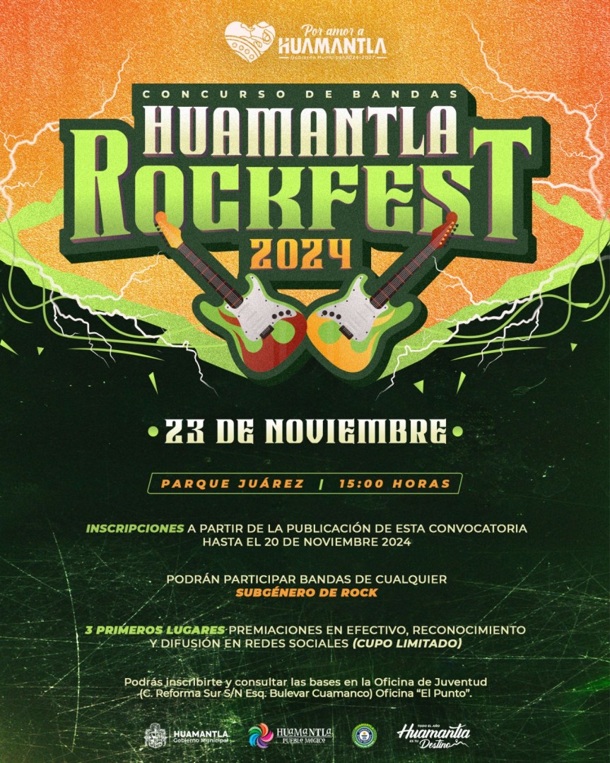AYUNTAMIENTO DE HUAMANTLA PRESENTA CONVOCATORIA PARA CONCURSO DE BANDAS DE&nbsp;ROCK