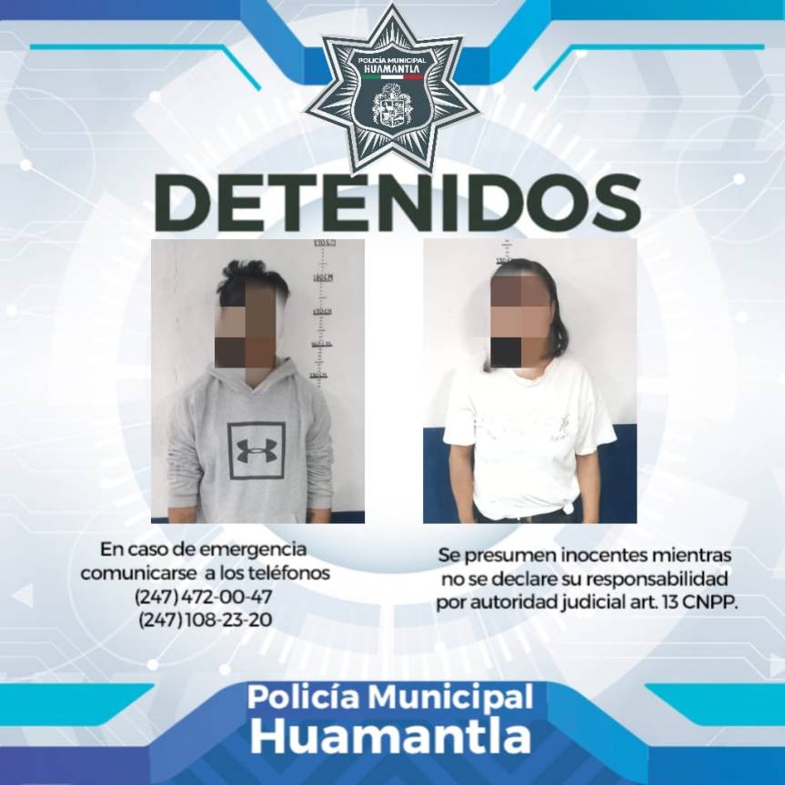 DETIENE POLICÍA MUNICIPAL DE HUAMANTLA A DOS PERSONAS POR ROBO EN&nbsp;COMERCIO