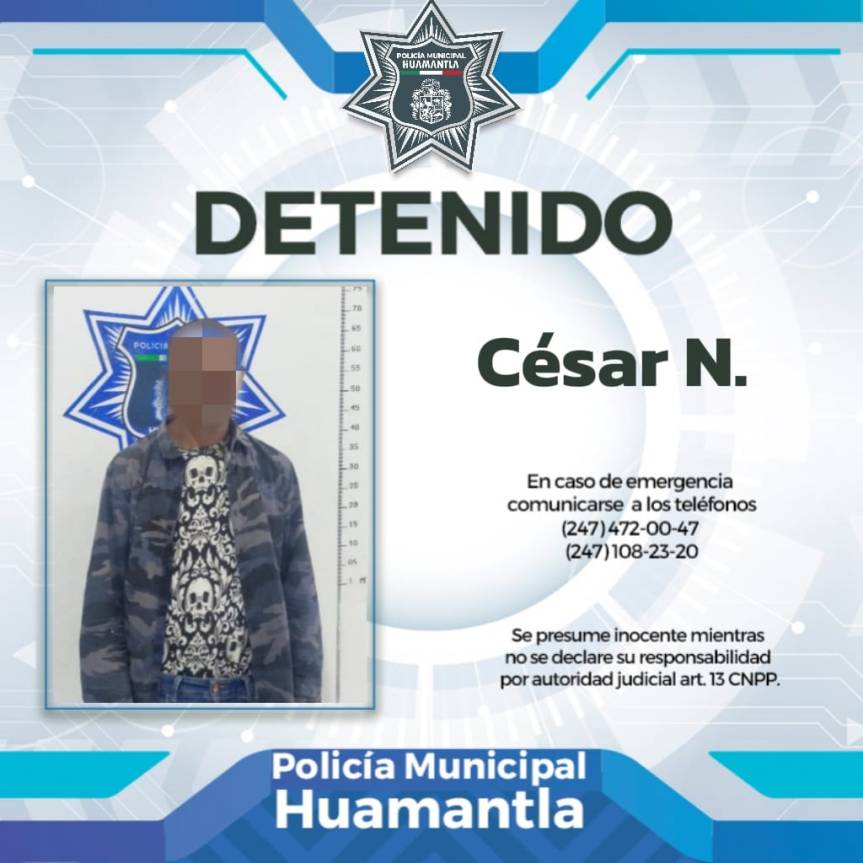 POLICÍA DE HUAMANTLA RETIRA DE LAS CALLES A HOMBRE QUE PORTABA SUSTANCIAS&nbsp;ILÍCITAS