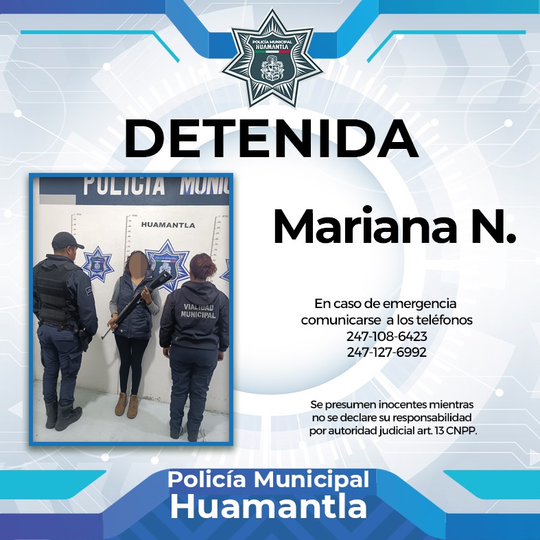 POLICÍA DE HUAMANTLA DETIENE A MUJER QUE PORTABA ARTEFACTO CON CARACTERÍSTICAS DE ARMA DE&nbsp;FUEGO