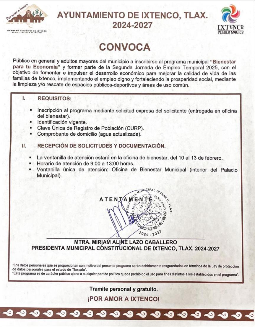 Emite Gobierno de Ixtenco, segunda convocatoria de empleo&nbsp;temporal.
