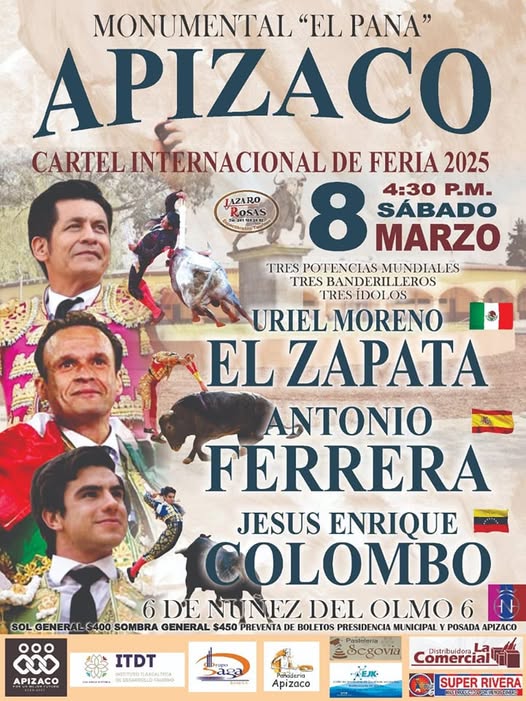 La Corrida de Toros internacional se llevará a cabo mañana 8 de marzo en Apizaco, Tlaxcala, como parte de la feria de&nbsp;Apizaco