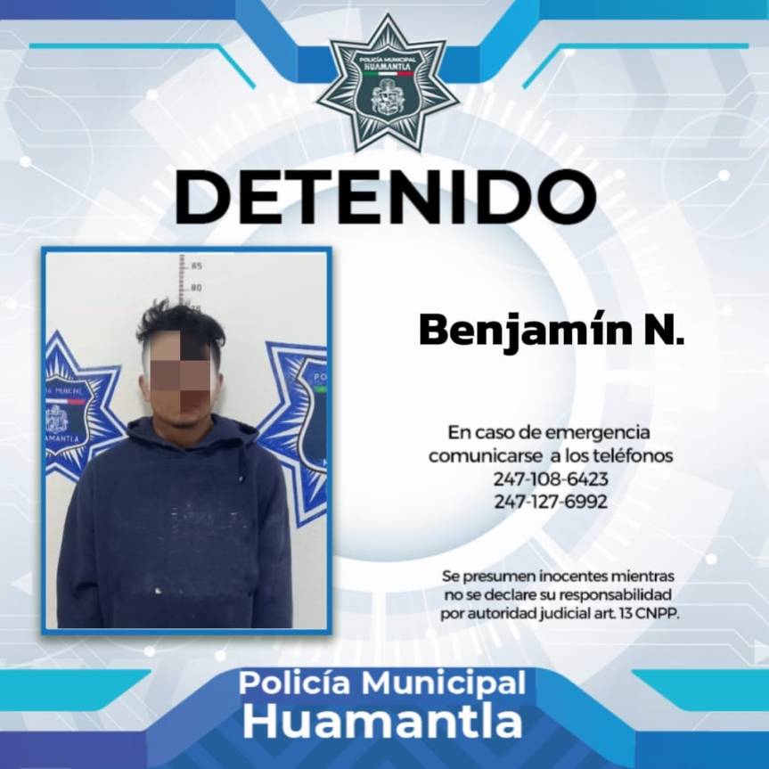 CAPTURA POLICÍA DE HUAMANTLA A HOMBRE QUE INTENTÓ ASALTAR A MUJER DE LA TERCERA&nbsp;EDAD