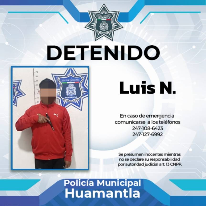 POLICÍA DE HUAMANTLA DETIENE A UN HOMBRE EN PODER DE ARTEFACTO SIMILAR A UN ARMA DE&nbsp;FUEGO