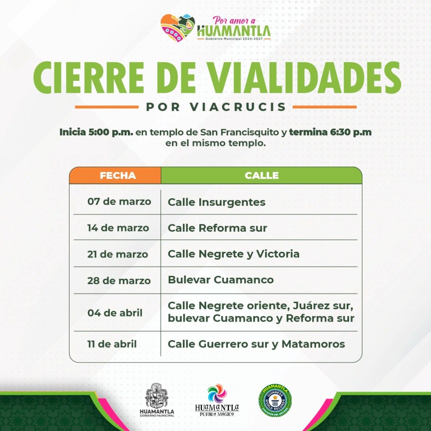 ¡PRECAUCIÓN! CIERRE DE VIALIDADES POR VIACRUCIS EN&nbsp;HUAMANTLA