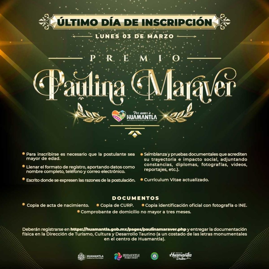 CONCLUYE HOY EN HUAMANTLA EL REGISTRO AL GALARDÓN “PAULINA MARAVER” QUE RECONOCE APORTACIONES DE MUJERES&nbsp;DESTACADAS