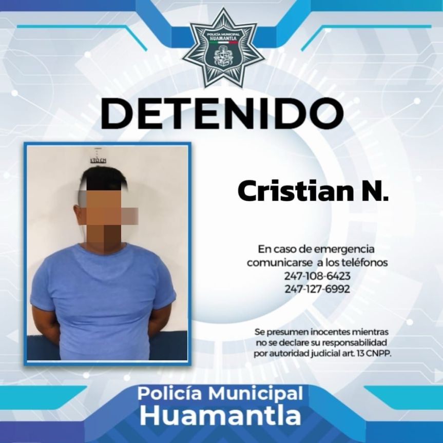 POLICÍAS DE HUAMANTLA DETIENEN Y PONEN A DISPOSICIÓN A SUJETO POR INTENTO DE VIOLACIÓN, AMENAZAS, ROBO Y PORTACIÓN DE ARMA DE&nbsp;FUEGO