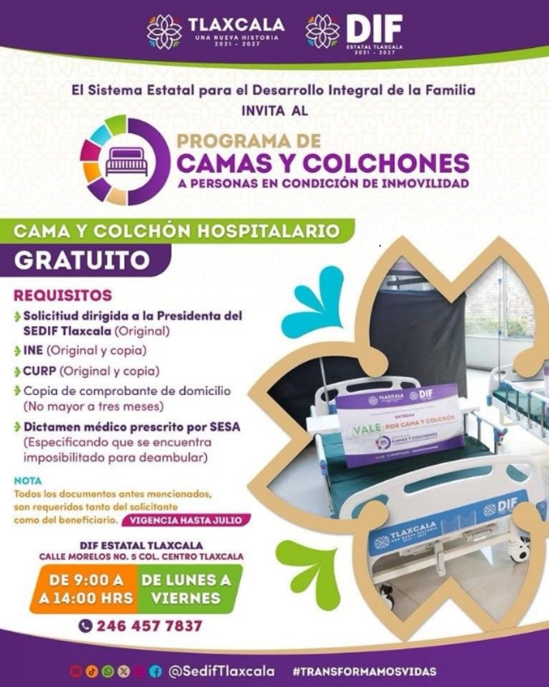 INVITA EL SMDIF DE HUAMANTLA A PARTICIPAR EN EL PROGRAMA DE CAMAS Y COLCHONES HOSPITALARIOS&nbsp;GRATUITOS