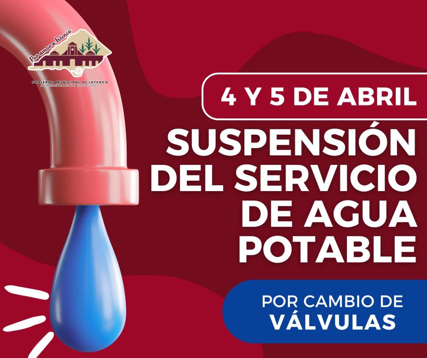 Por mantenimiento correctivo en válvulas de los pozos, no habrá agua en Ixtenco el 4 y 5 de&nbsp;abril