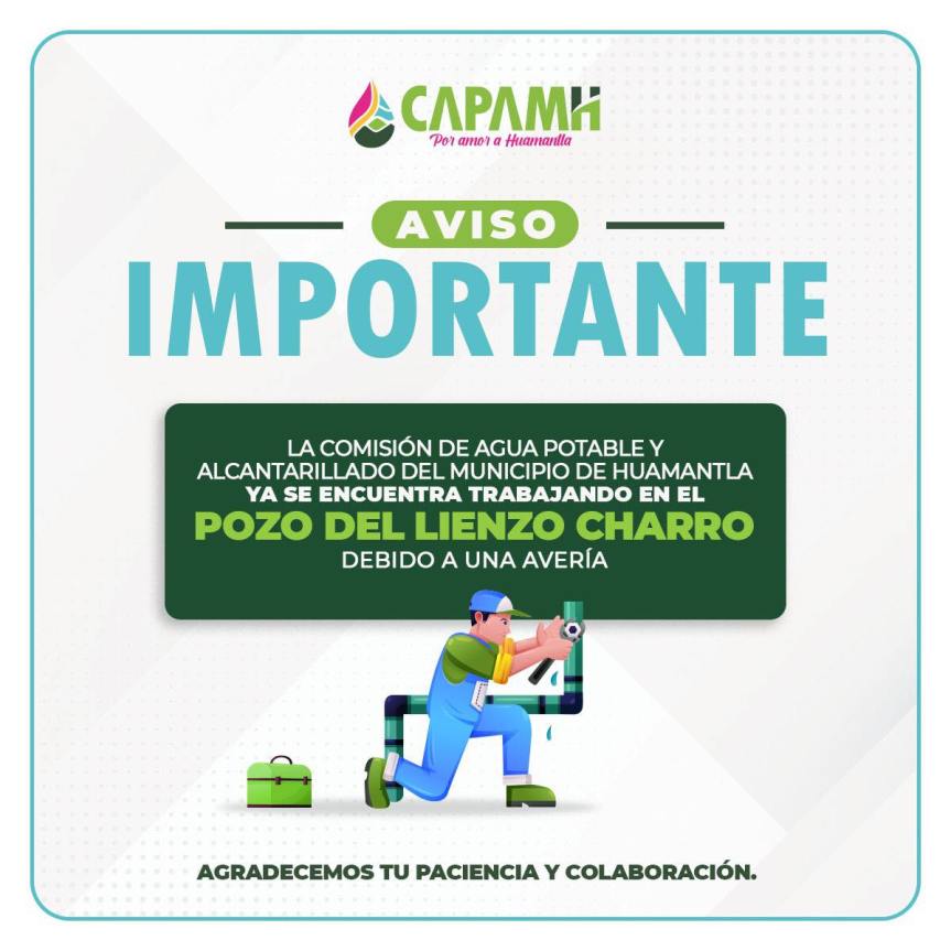Aviso Importante: Avería en el Pozo del Lienzo Charro,&nbsp;Huamantla