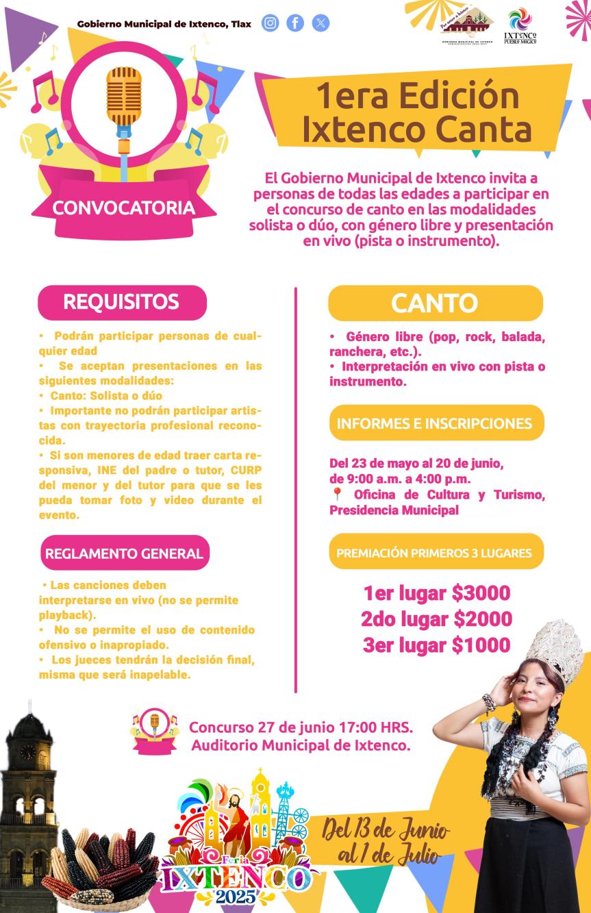 Gobierno de Ixtenco lanza convocatoria para “Ixtenco Canta”, el concurso de canto de la Feria Ixtenco&nbsp;2025