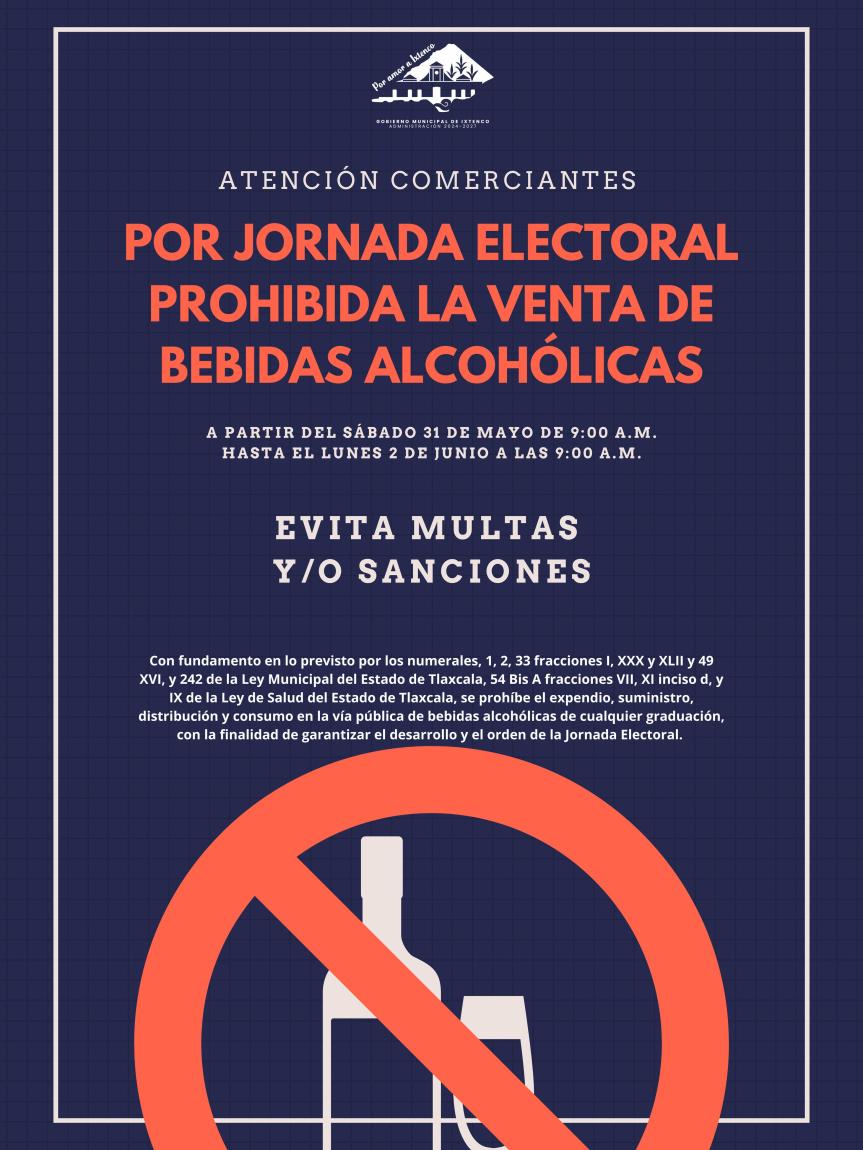 Gobierno Municipal de Ixtenco aplicará Ley Seca durante jornada&nbsp;electoral