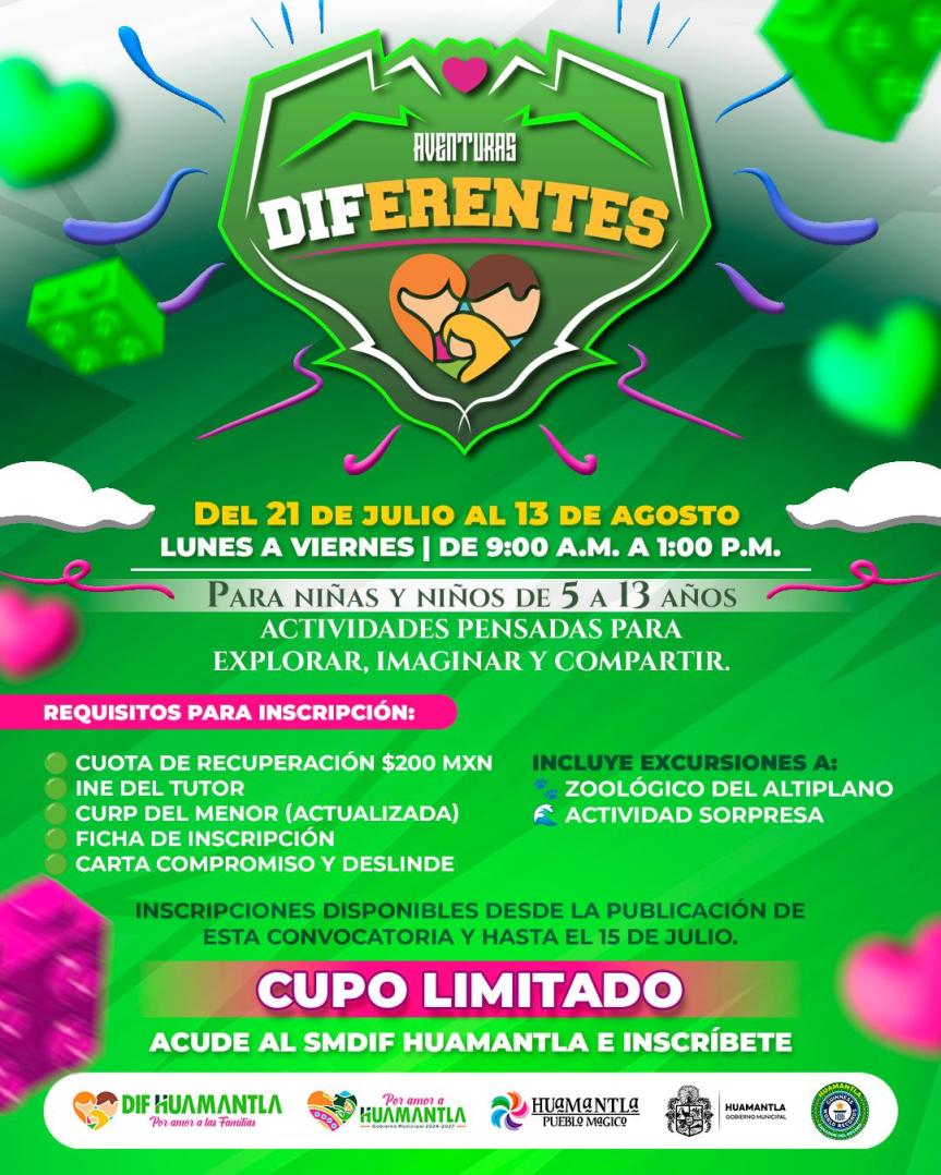 INVITA DIF HUAMANTLA AL CAMPAMENTO DE VERANO “AVENTURAS&nbsp;DIFERENTES”